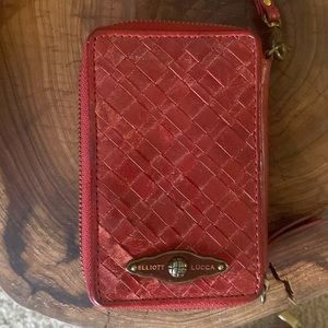 ELLIOT LUCCA WALLET WRISTLET WOVEN BLACK LEATHER WITH BLACK METAL HARDWARE NWOT